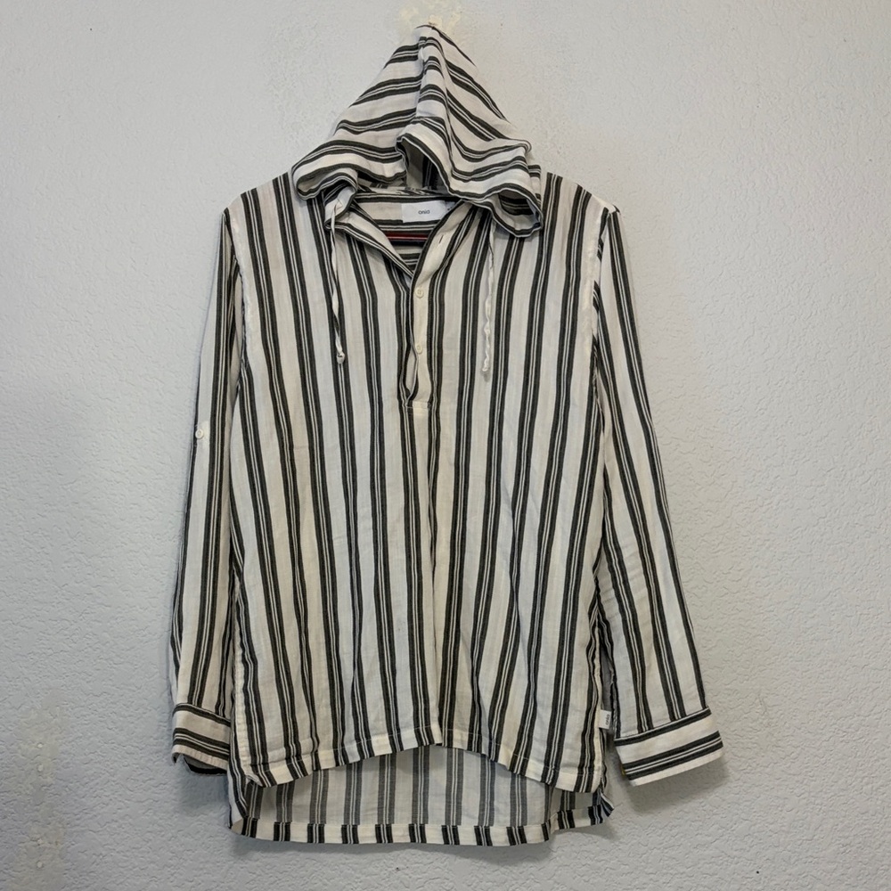 Onia Kai Hooded Striped Long Sleeve Shirt